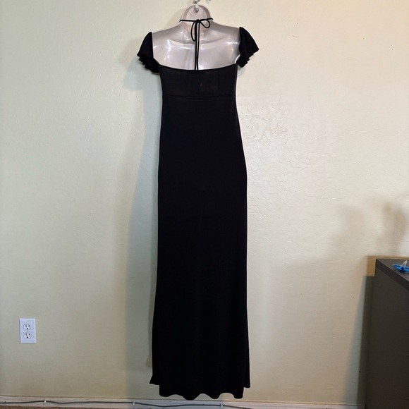 Forever 21 Black Slinky Cut Out Halter Dress with Flutter Cap Sleeves Size S - Picture 8 of 11